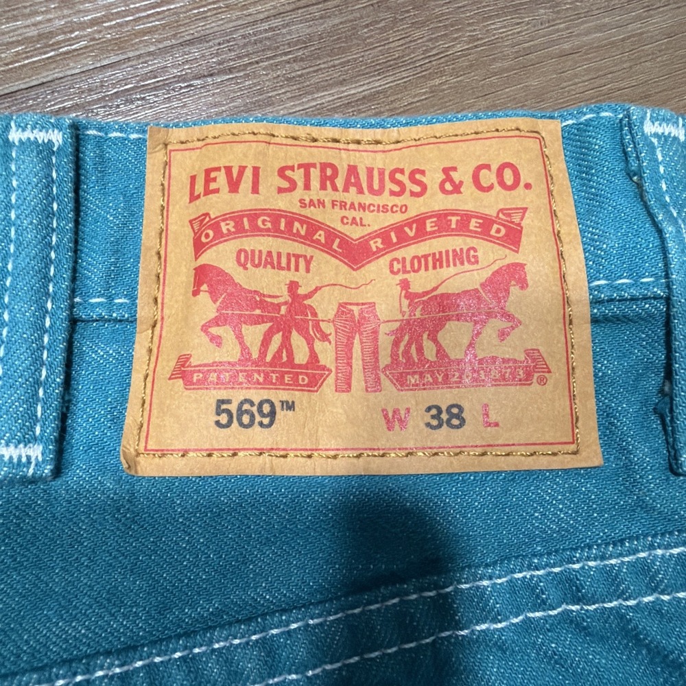 Levi's 569 Denim Jean Shorts Men's 38 Long Teal Jorts Y2K Loose Fit Straight 12" - Picture 13 of 13